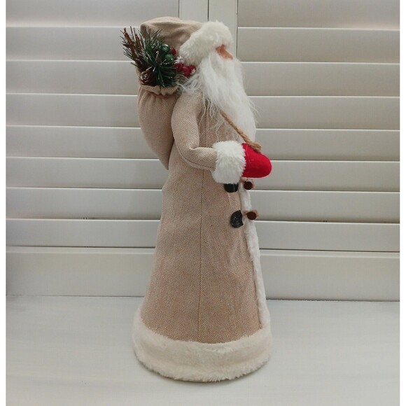 Large 18 Inches Tall Christmas Santa Fabric Decor Holding Pinecone & Bag Figure - Picture 11 of 13